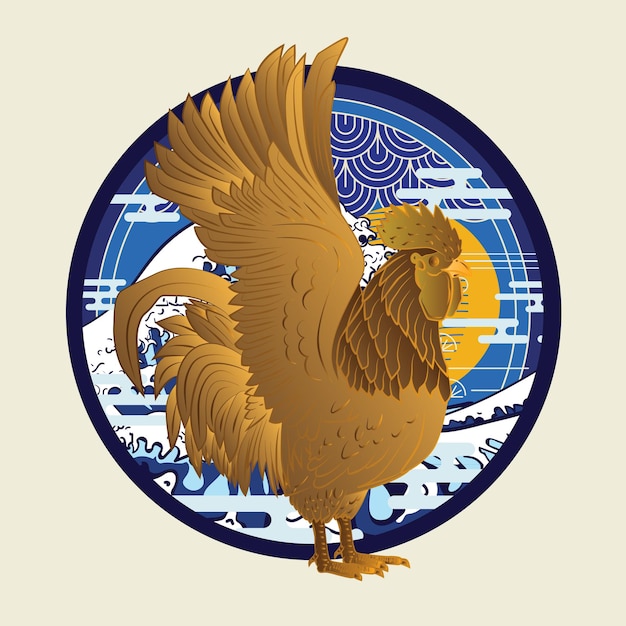 golden eagle illustration with japanese background