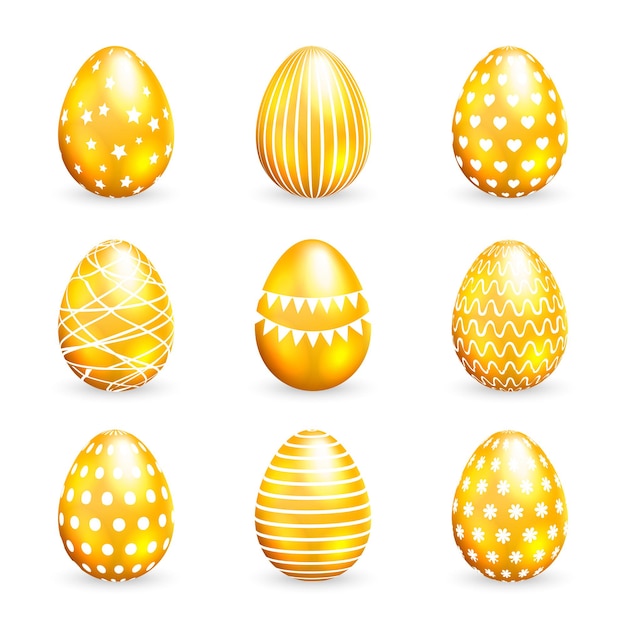 Golden easter eggs set on white background.  illustration