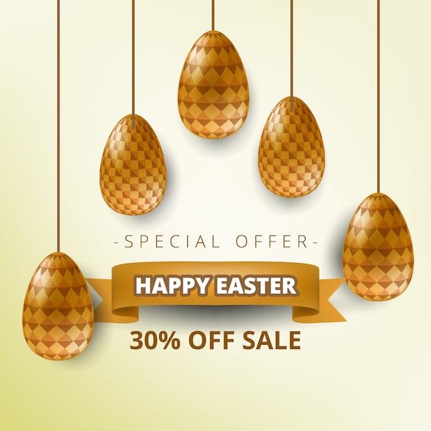 Vector golden easter eggs with holiday greeting