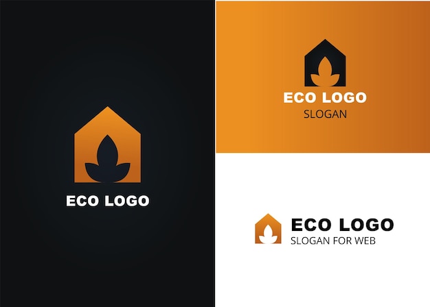 Вектор Золотой логотип эко-дома с текстом для бренда и бизнеса с недвижимостью и т.д.
