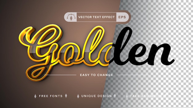 Vector golden editable text effect font style