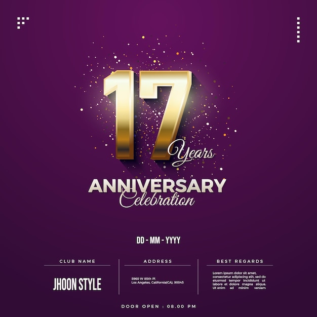 Golden edition 17th anniversary invitation with numbers