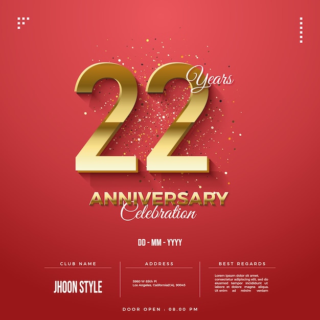 Golden edition 22nd anniversary invitation with numbers