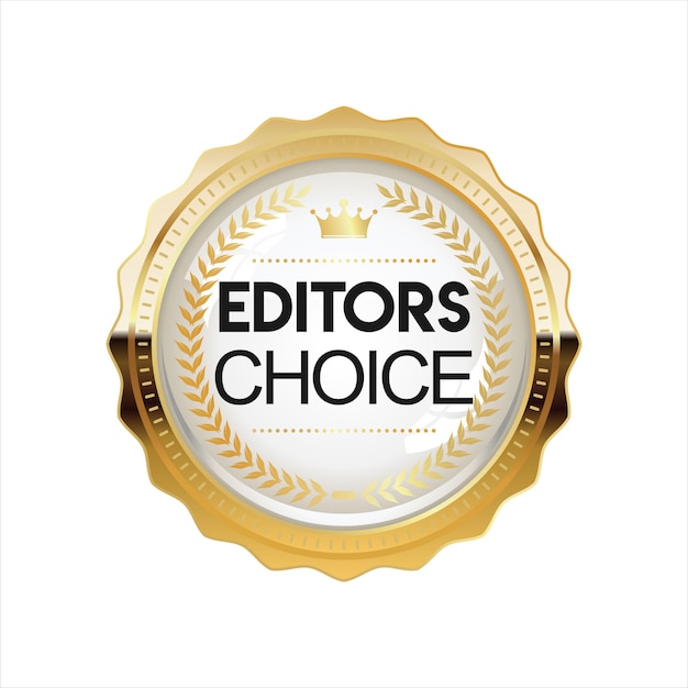 Golden editors choice badge on white background