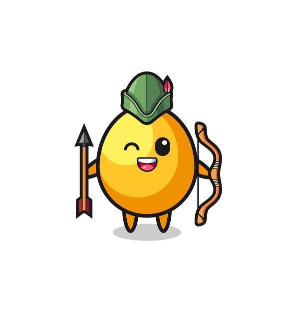 Golden egg cartoon as medieval archer mascot , cute design