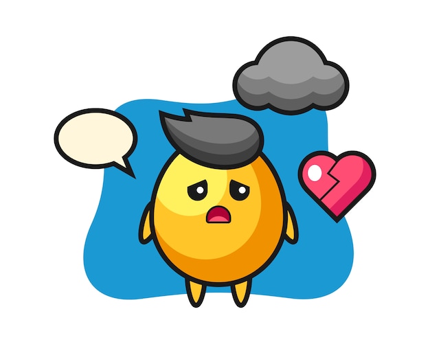 Golden egg cartoon illustration is broken heart, cute style design