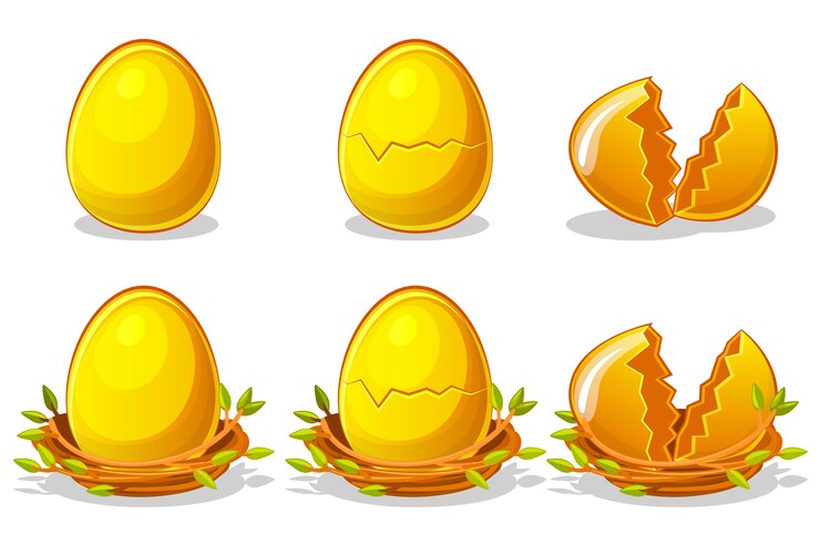 Vector golden eggs in birds nest of twigs.