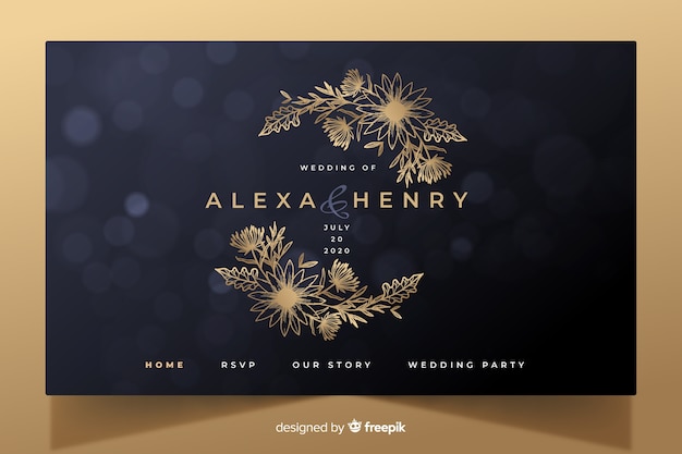 Golden elegant wedding landing page template