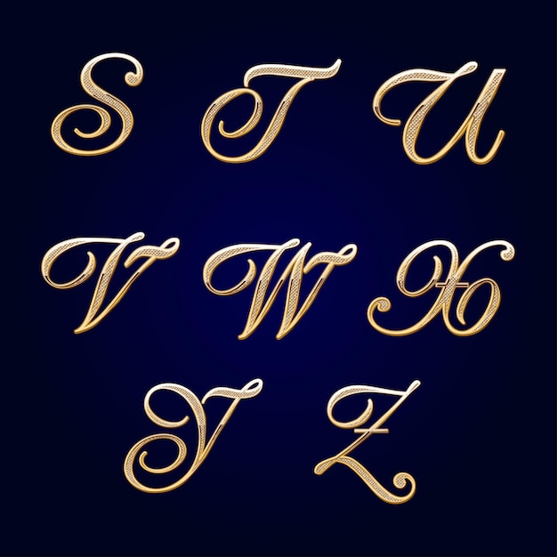 Golden english alphabet set