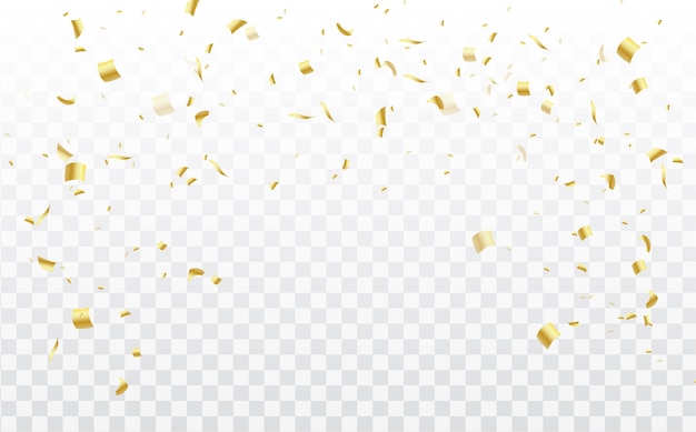 Golden falling confetti isolated.