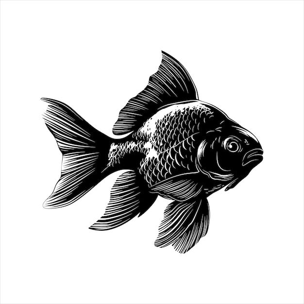 Vettore silhouette di pesce dorato silhouette bianca e nera isolata su bianco disegno di illustrazione di pesce d'oro