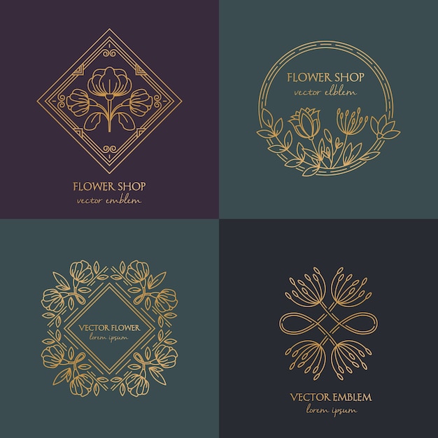 Vector golden floral badges collection