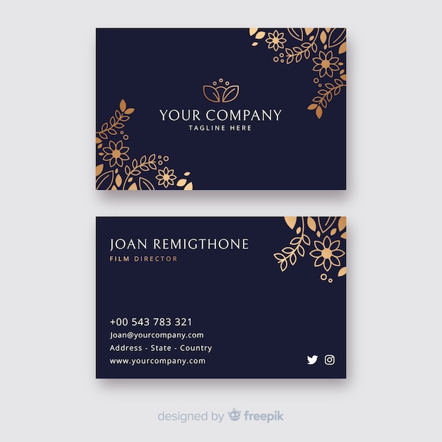 Golden floral business card template