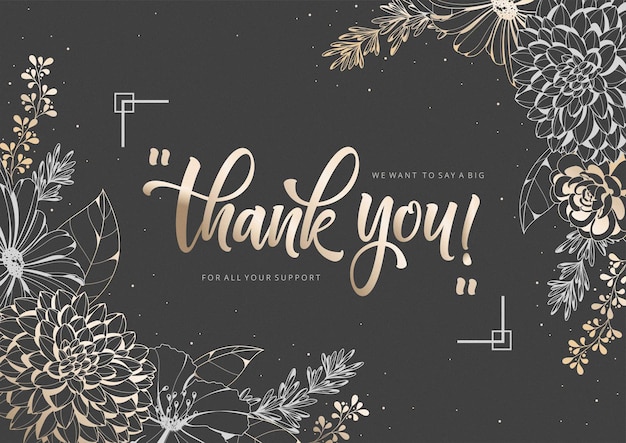 Vector golden floral frame thank you card template