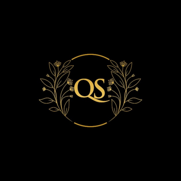 Vector golden floral letter q and s logo icon luxury alphabet font initial design isolated on black background