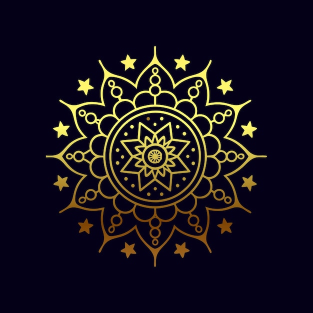 Golden floral mandala art and coloring page design