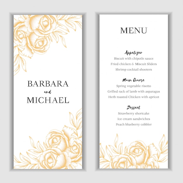Modello di carta menu floreale dorato
