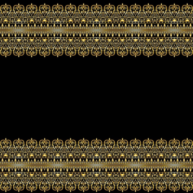 Golden floral ornament frame design vector on black color