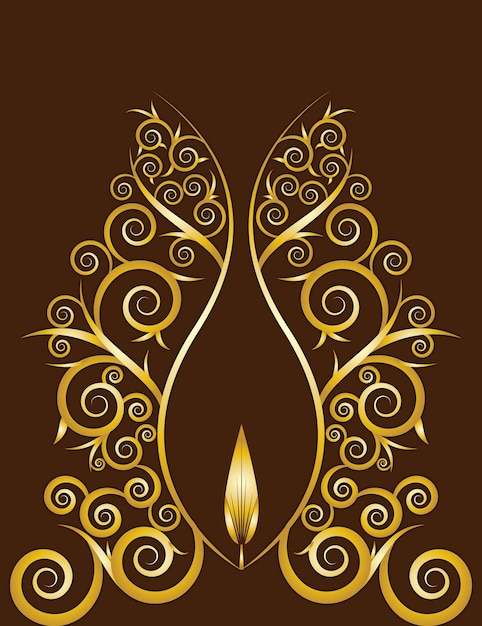 Ornamento floreale dorato vas disegno vettoriale su colore marrone scuro