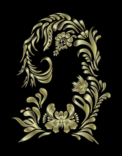 Золотой цветочный узор на черном Золотой винтажный цветочный узор