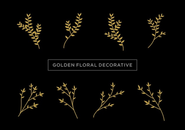 Golden floral plant leaf decorative vector design collection