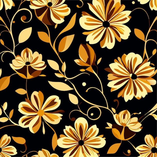 ベクトル レトロスタイルの金色の花のシームレスパターン