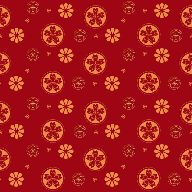 Golden floral seamless pattern on red background Chinese style