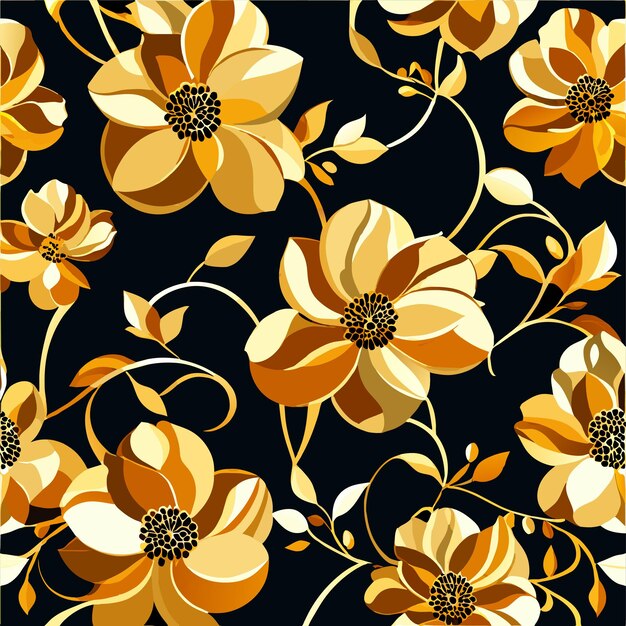 Vector golden floral seamless pattern in retro style