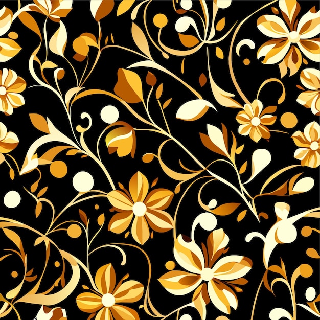 Vector golden floral seamless pattern in retro style