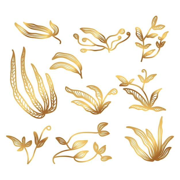 Vector golden floral vector illustration with line style luxury hand drawn flowers