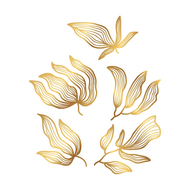 Vector golden floral vector illustration with line style luxury hand drawn flowers