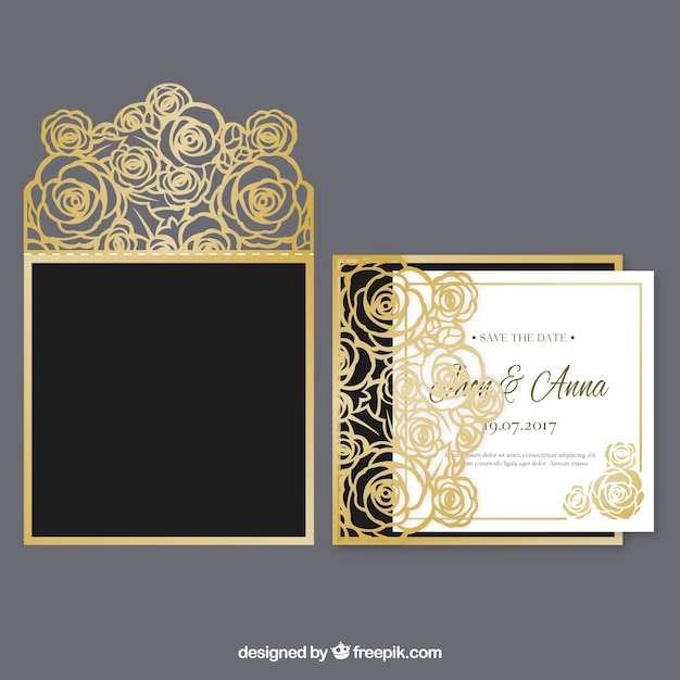 Golden floral wedding invitation