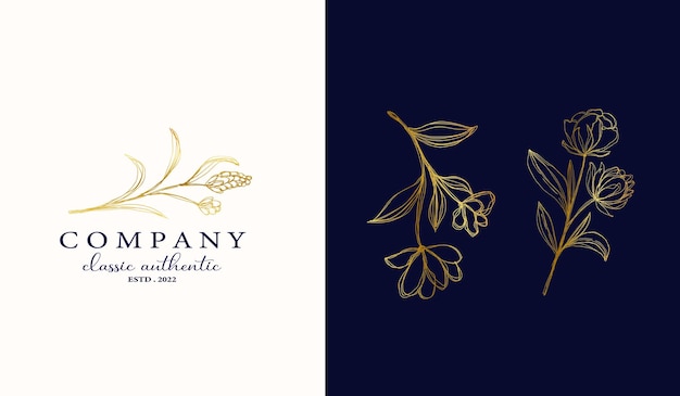 Golden Flower logo Template and flower illustration