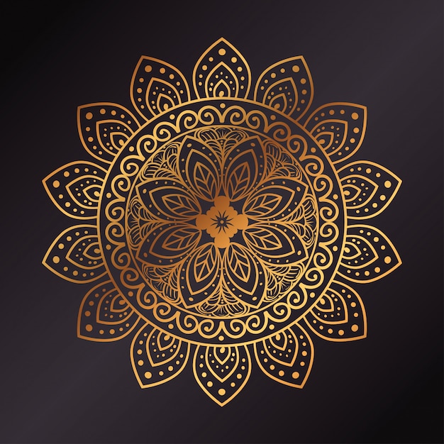 Golden flower mandala in dark background, vintage luxury mandala, ornamental decoration