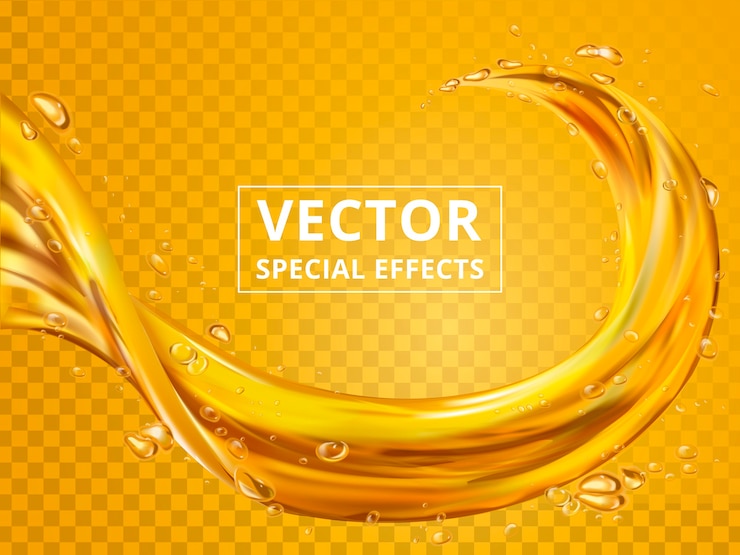 Vector golden fluid elements that can be used in beverages, transparent background