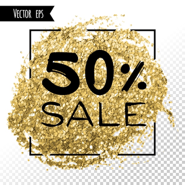 Golden foil glitter brush stroke. Social media networks square frame sale template