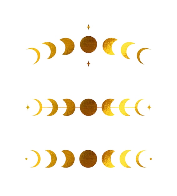 Golden foil moon phases silhouettes