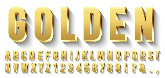 Golden  font. Metallic gold letters, luxury typeface and golds alphabet with shadows  set