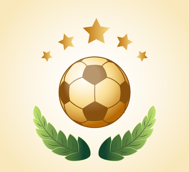 Golden football soccer ball with stars and laurel wreath
