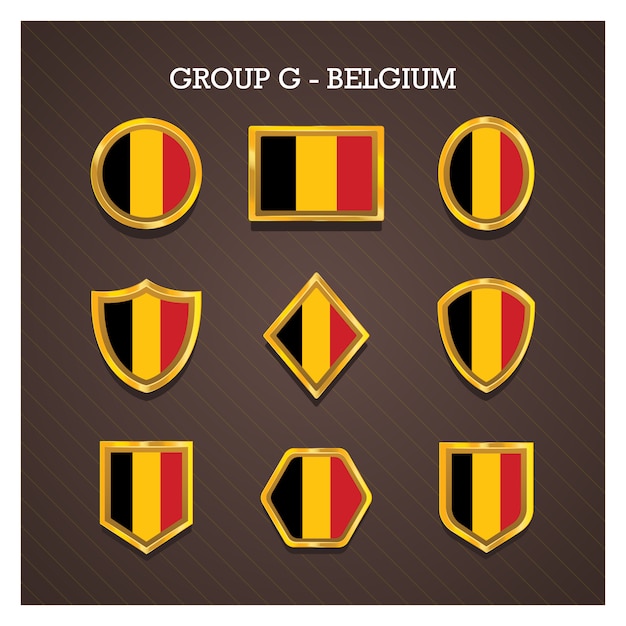 Vettore distintivi di cornice dorata con bandiere di coppa del mondo - belgio