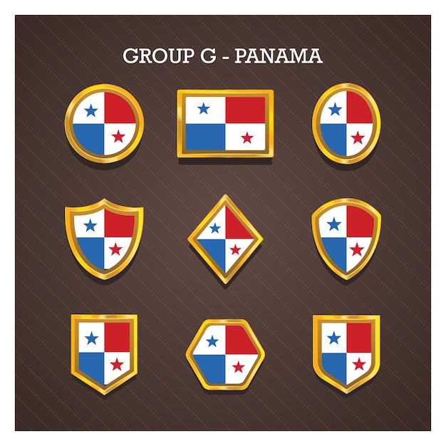 Golden frame badges with world cup country flags - panama