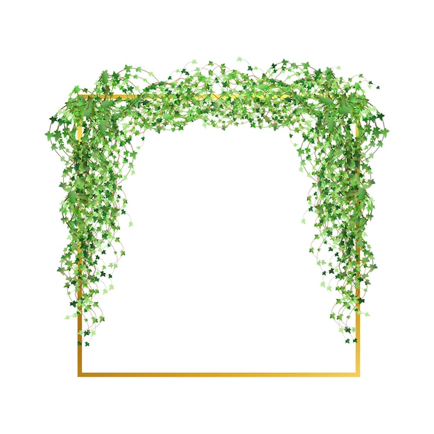 Golden frame with green branchabstract invitation design with leaves tvigs and geometric frameherbal minimalistic vector framegreenery wedding square invitation