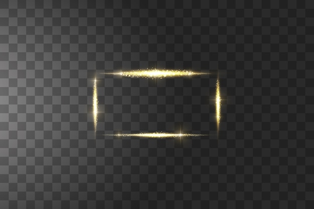 Vector golden frame with lights effects. glow line golden frame, shining rectangle