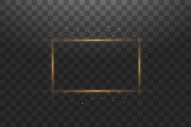 Золотая рамка с световыми эффектами, сияющий роскошный баннер. Золотая рамка с искрами