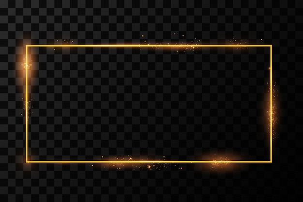 Vector golden frame with lights effects. shining rectangle banner. isolated  .   illustration