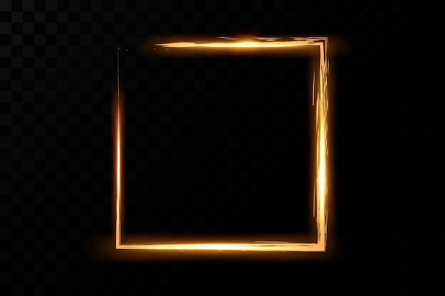 Золотая рамка со световыми эффектами. сияющий прямоугольный баннер. изолированный на черном прозрачном