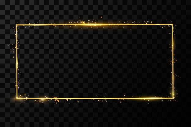 Vector golden frame with lights effects. shining rectangle banner. isolated   .