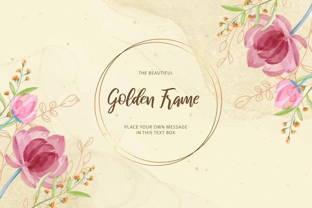 Golden frame with minimalist floral design template