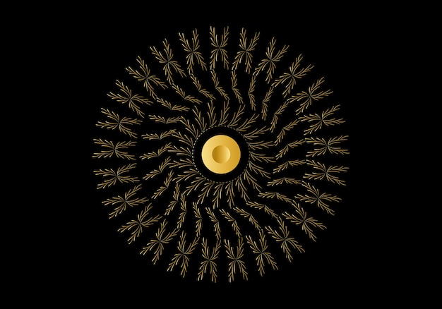 Cornice dorata con ornamento in un cerchio su sfondo nero design di lusso oro mandala disegnato a mano
