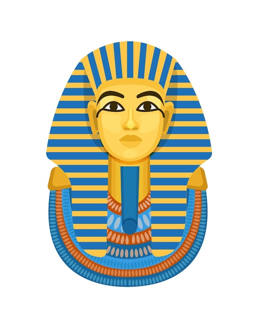 Vettore maschera funeraria dorata busto del faraone dell'antico egitto tutankhamon punto di riferimento storico internazionale un antico artefatto egiziano illustrazione vettoriale isolata